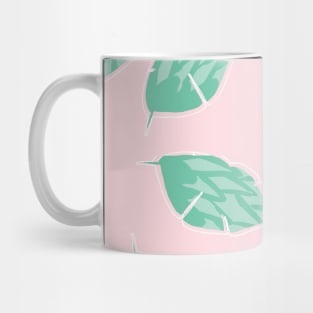 Pale Pink background and Green Leaves Pattern Mug